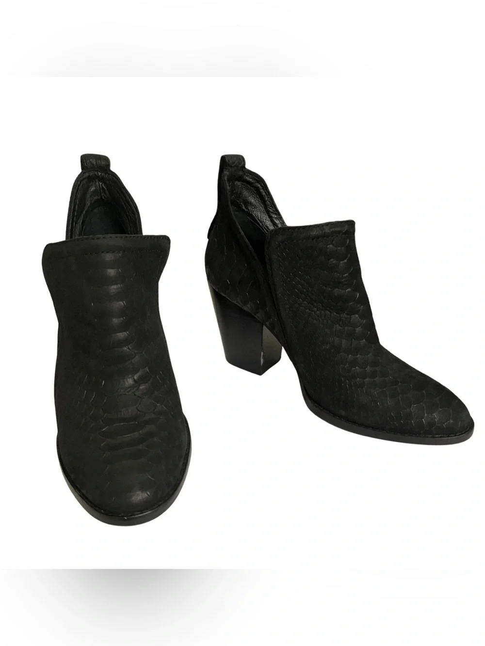 Jeffrey Campbell ROWLAN Snakeskin Embossed Ankle Boots in Black
